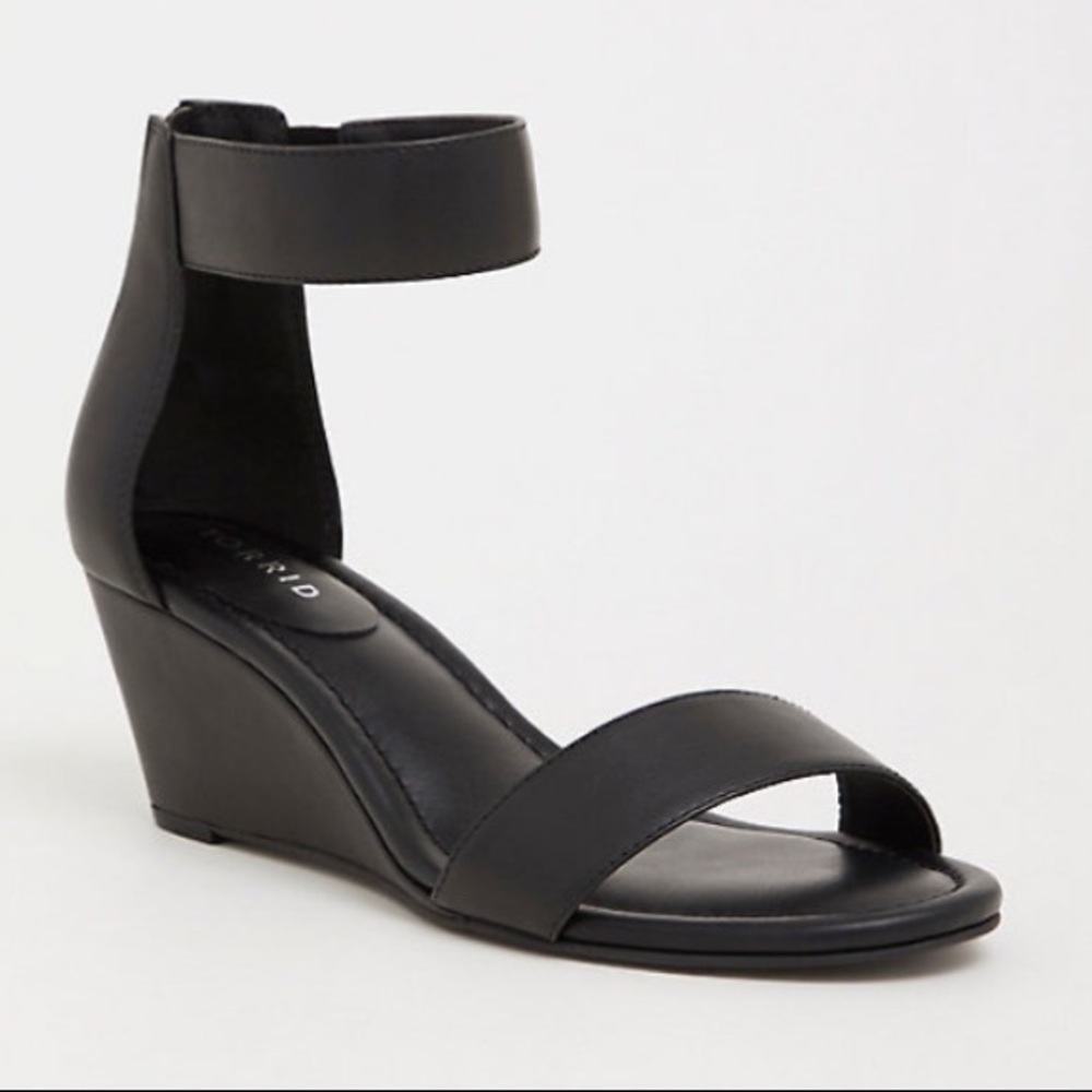 Torrid black faux leather midi wedge heel sandal